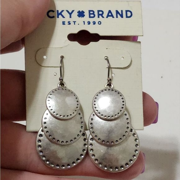 Lucky Brand Jewelry - Lucky brand silver tone jeweled disc earrings new!!!